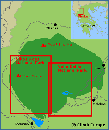 Map of the Northern Pindus National Park