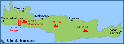 Map of the main walking and hiking areas in Crete