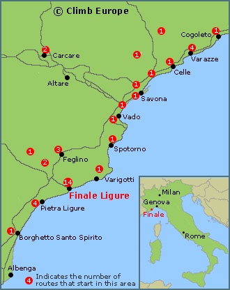 Map of popular mountain biking circuits and trails around Finale Ligure