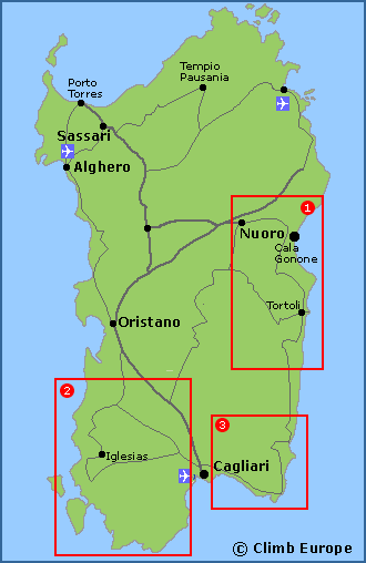 Map of the Main Mountain Biking Areas in Sardinia