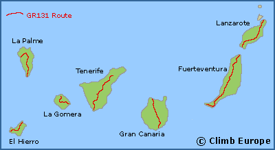 Map of the Canary Islands showing the GR131 long distance path