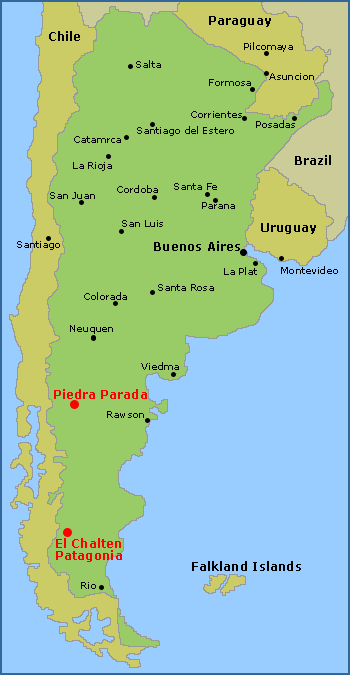 Map of the rock climbing and mountaineering areas in Argentina