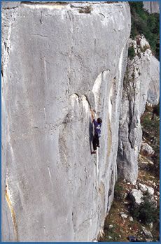 Filip Sobot on Il ritmo parlante (F7b+/c) at Dvigrad crag, in the Istria region of Croatia
