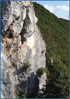 Ivan Pevec climbing Bezimeni (F5c) at Kalnik crag, north of Zagreb