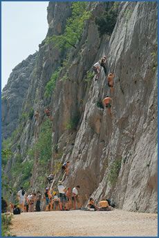 Unknown climbers at Klanci, the main sport climbing area at Paklenica