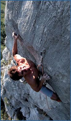 Davorin Voglar climbing Superzebec (F6c+) at Ravna gora crag, on the Croatia and Slovenian border, north of Zagreb