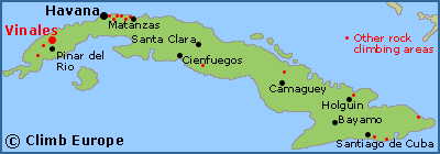 Map of the rock climbing areas in Cuba