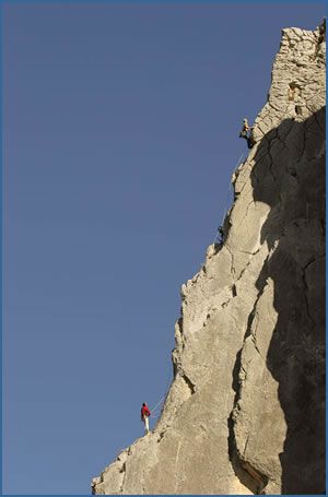 Chris Singer and Ollie Ryall on the final pitch of Grande Arete, F6b+, at Roucher Aiguie