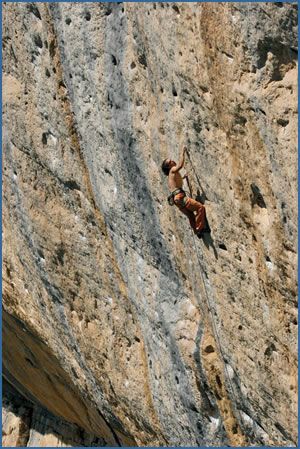An unknown climber on Rosanna, F8a at Ceuse