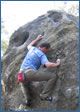 Photograph of Ian Wyatt bouldering at Canche in Fontainebleau