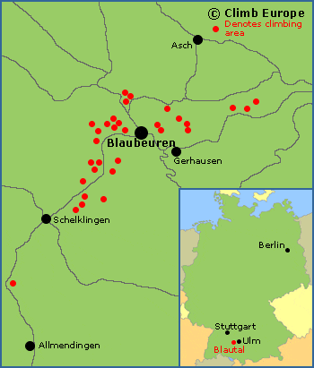 Map of the rock climbing areas at Blautal