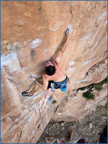 M. Schreiber climbing Delirio (F8a) at Chaos crag near Athens
