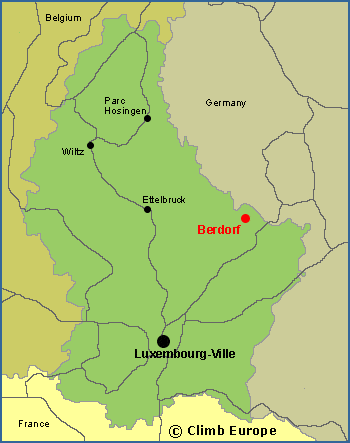 Map of the rock climbing areas in Luxembourg