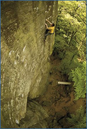 Olivier Groff climbing the popular Willy (F6c) at Berdorf