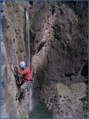 El Mac on Macuchi climbing next to the impressive Basaseachic waterfalls