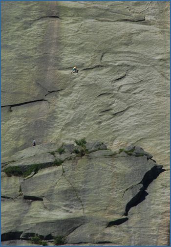 Unknown climbers on Einfach Schon, which is graded 6- (F5c) at Setesdal
