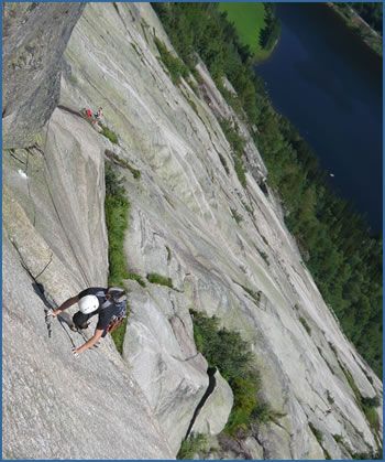 Finn Klug climbing Fossegrimen, which is graded 6- (F5c) at Setesdal