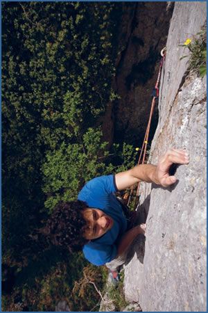 Matei Capraru climbing Blue Water, F6b+, at Postavaru crag, Brasov