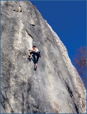 Titus Gontea climbing Deify Thy Master, F8a+, at Postavaru crag, Brasov