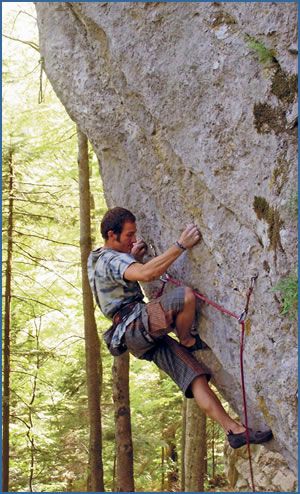 Mircea Struteanu climbing Seek and Destroy, F7c+, at Valea Pelesului crag, Brasov