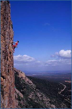 An unknown climber on Monte Linas at the Villacidro crag near Iglesias