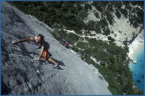 Unknown climbers on the Aguglia pinnacle, near Baunei