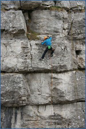 Peter Hovorka climbing Maria (F5c) at Drevenik crag in eastern Slovakia