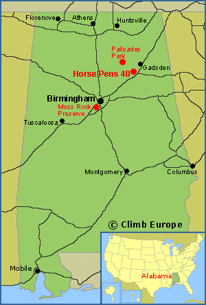 Map of Alabama Bouldering Areas